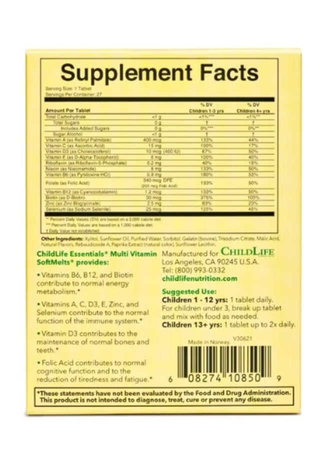 CHILDLIFE ESSENTIALS Multi Vitamin SoftChews - for Infants, Babies, Kids, Toddlers, Children, and Teenagers - Natural Orange Flavor - 27 Tablets - Image 2